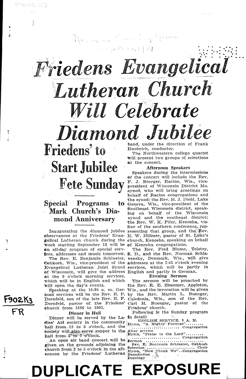  Source: Kenosha Evening News Topics: Church History Date: 1931-09-12