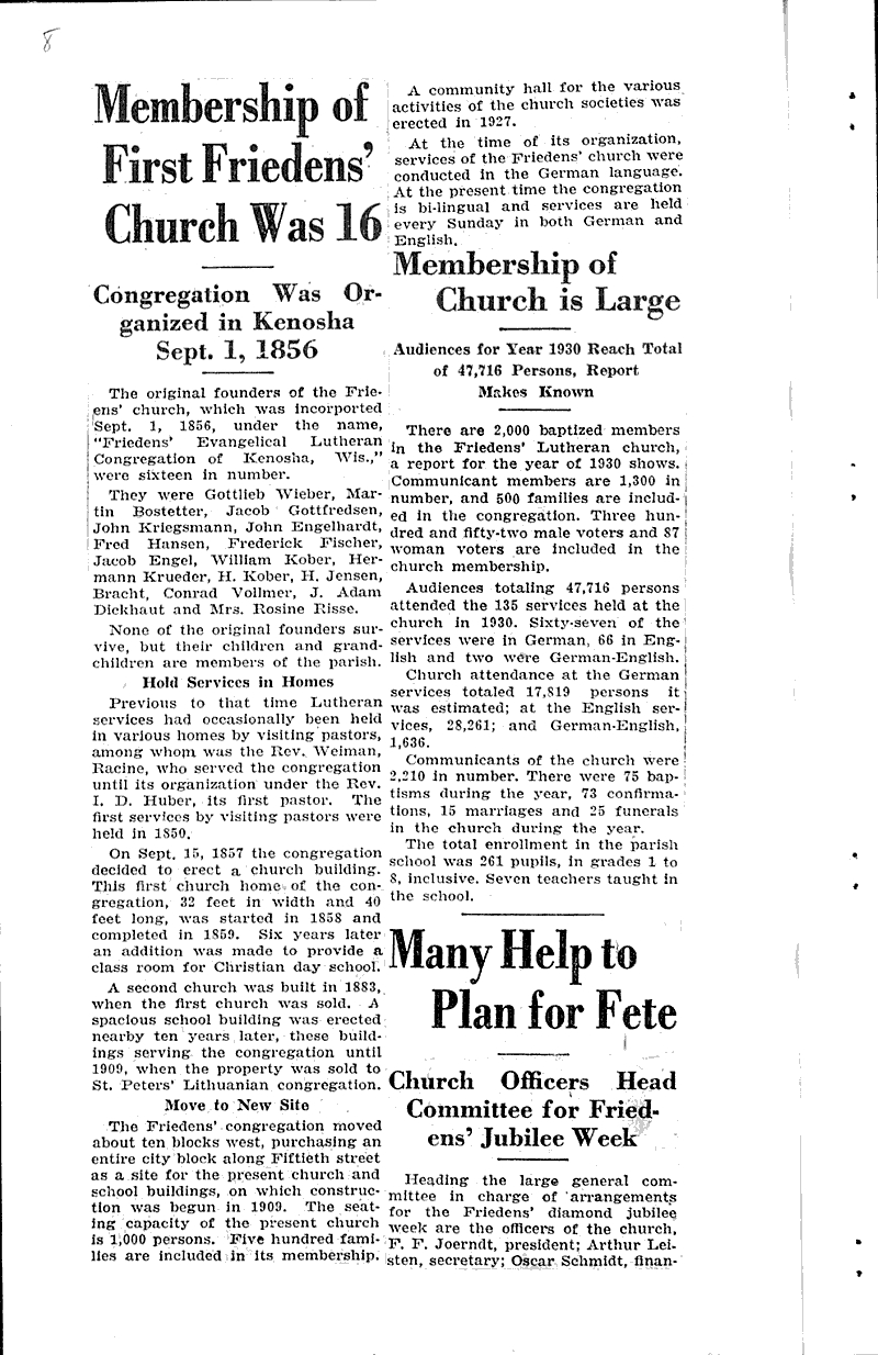  Source: Kenosha Evening News Topics: Church History Date: 1931-09-12