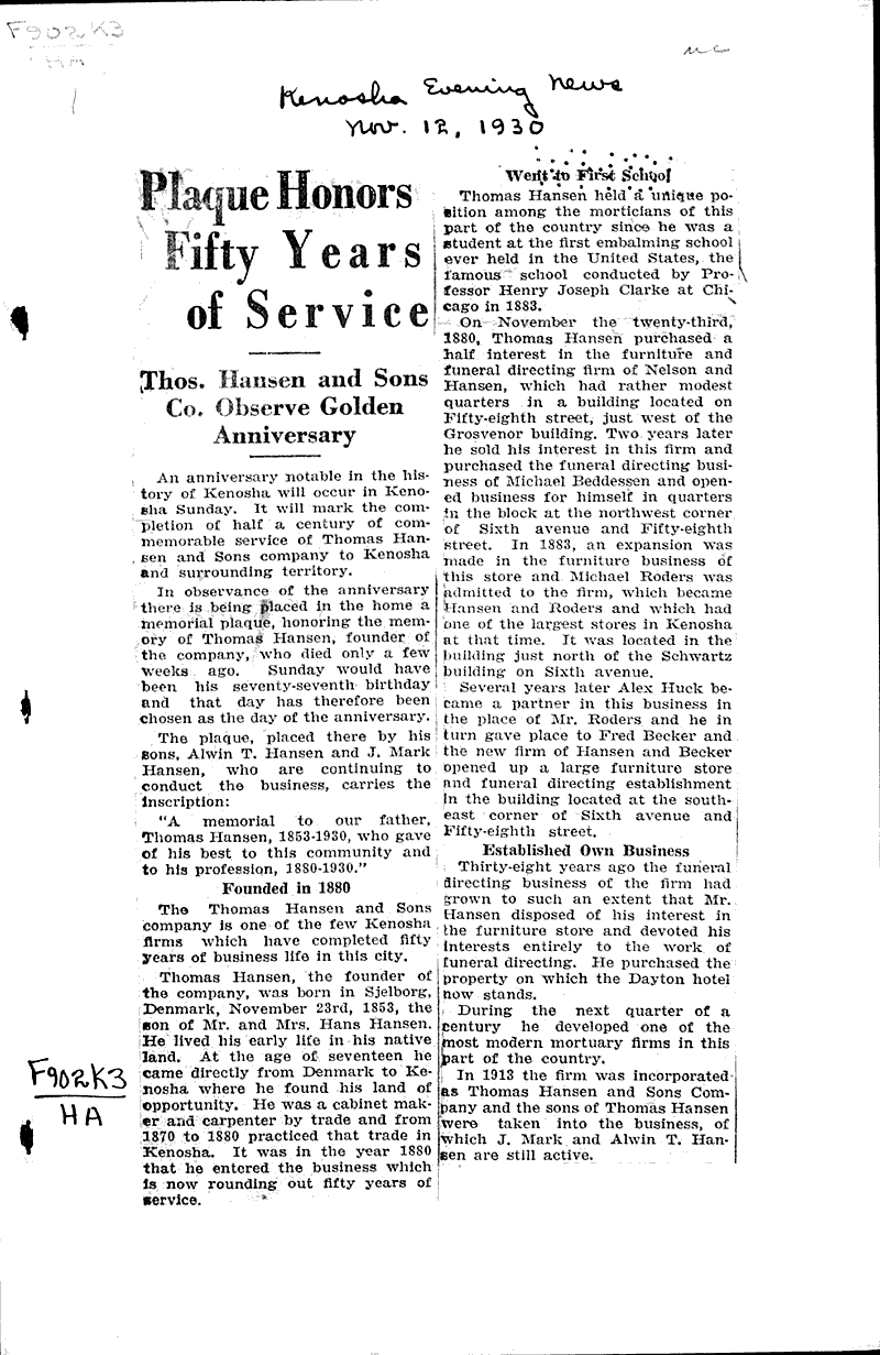  Source: Kenosha Evening News Topics: Immigrants Date: 1930-11-12