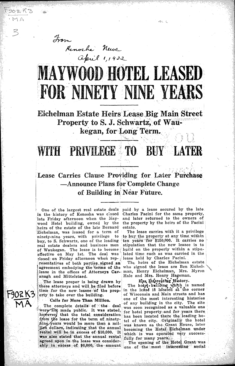  Source: Kenosha News Topics: Architecture Date: 1922-04-01