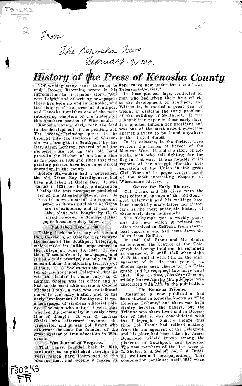  Source: Kenosha News Topics: Industry Date: 1924-02-19