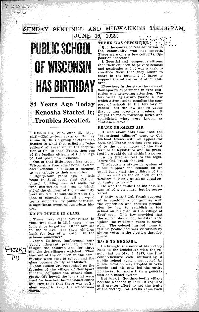  Source: Sunday Sentinel and Milwaukee Telegram Topics: Education Date: 1929-06-16