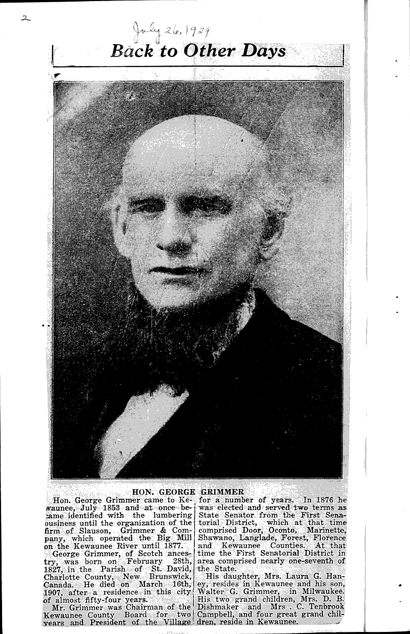 Back to other days Newspaper Article/Clipping Wisconsin Historical