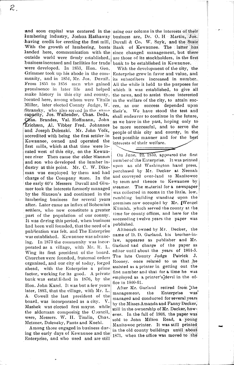  Source: Kewaunee Enterprise Topics: Industry Date: 1909-06-18