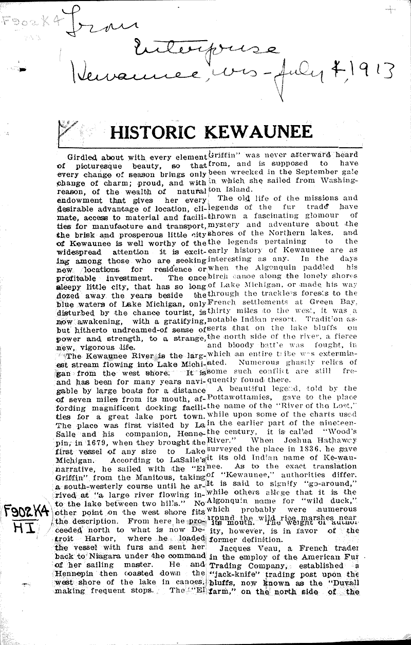  Source: Kewaunee Enterprise Date: 1913-07-04