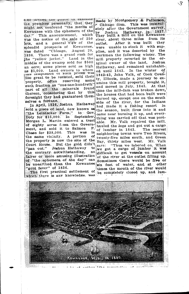 Historic Kewaunee Newspaper Article/Clipping Wisconsin Historical