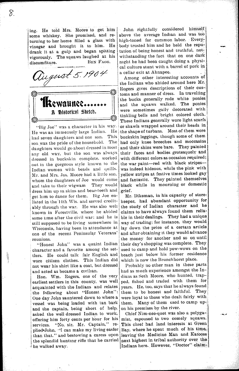 Kewaunee.....a historical sketch Newspaper Article/Clipping