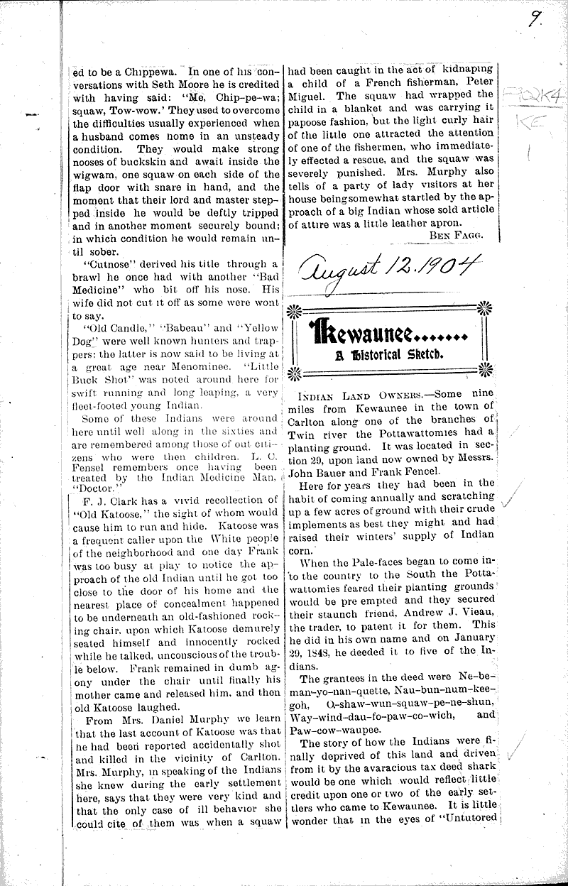Kewaunee.....a historical sketch Newspaper Article/Clipping