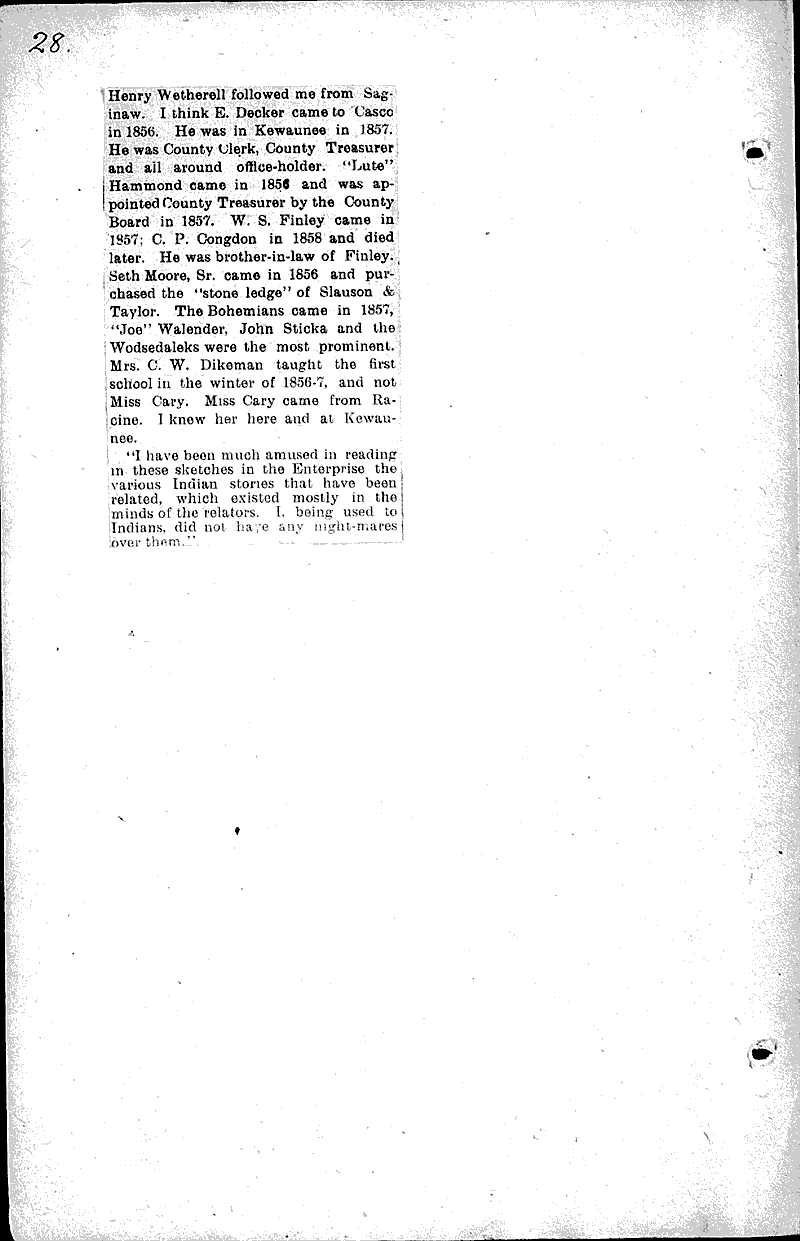 Kewaunee.....a historical sketch Newspaper Article/Clipping