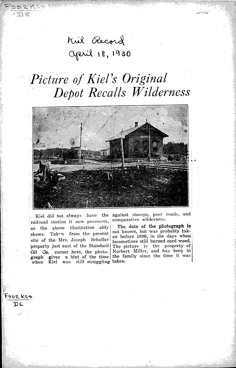  Source: Kiel Record Topics: Transportation Date: 1930-04-18