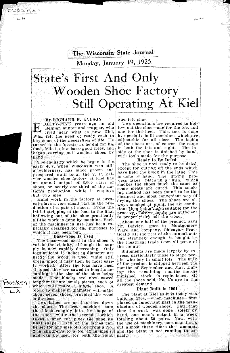  Source: Wisconsin State Journal Topics: Industry Date: 1925-01-19