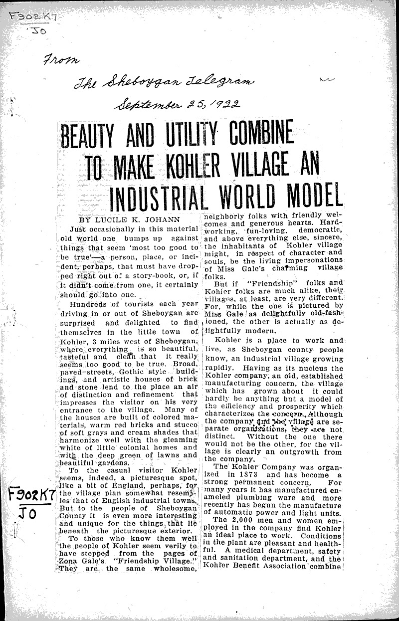  Source: Sheboygan Telegram Date: 1922-09-25
