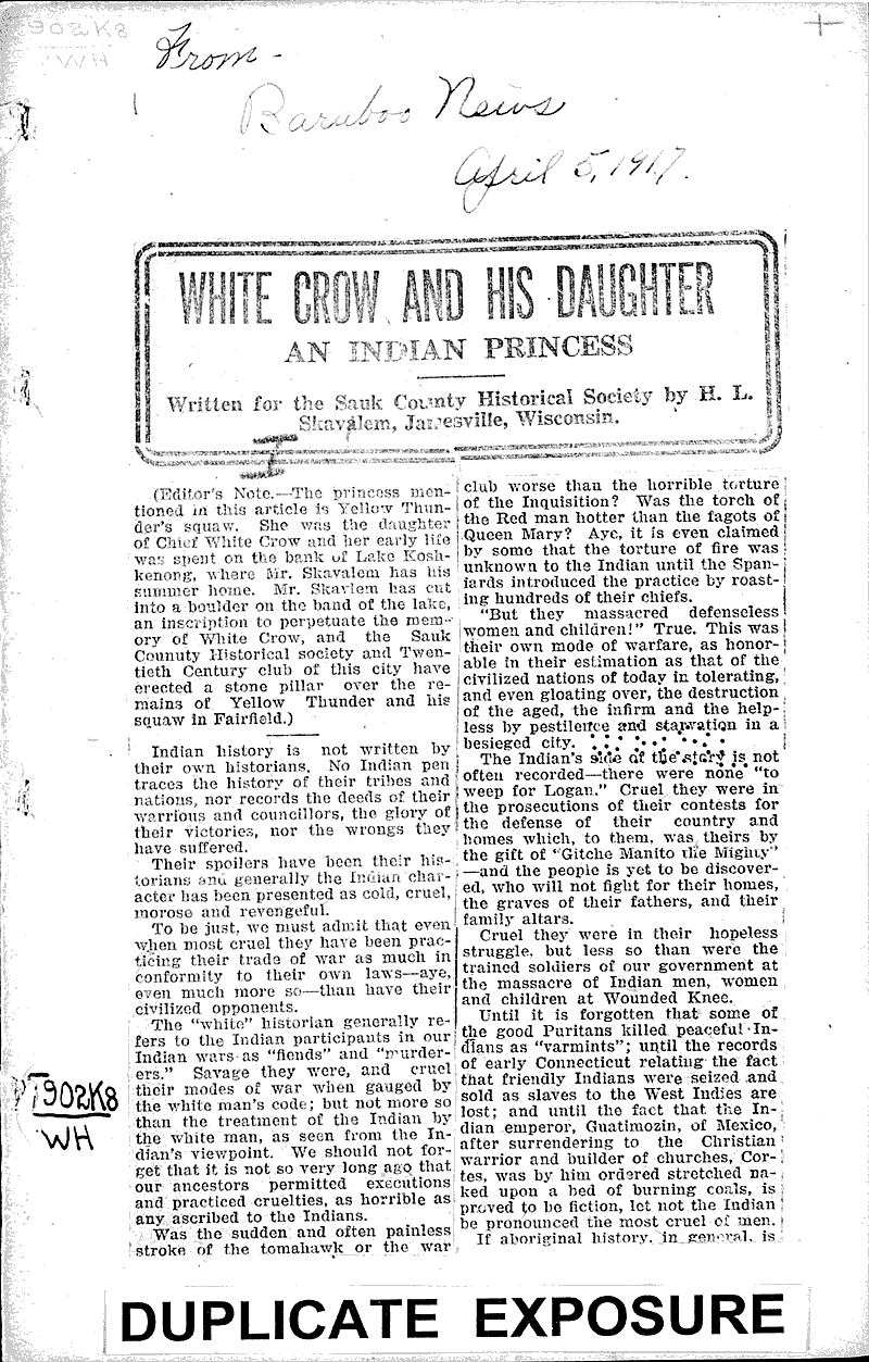  Source: Baraboo News Topics: Indians and Native Peoples Date: 1917-04-05