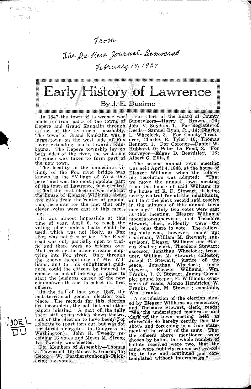  Source: De Pere Journal-Democrat Topics: Government and Politics Date: 1924-02-14