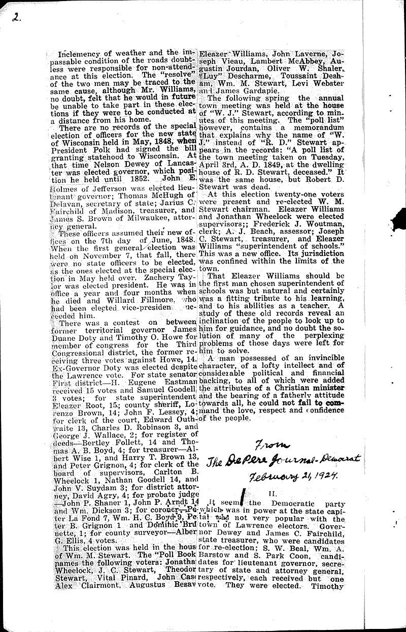  Source: De Pere Journal-Democrat Topics: Government and Politics Date: 1924-02-14