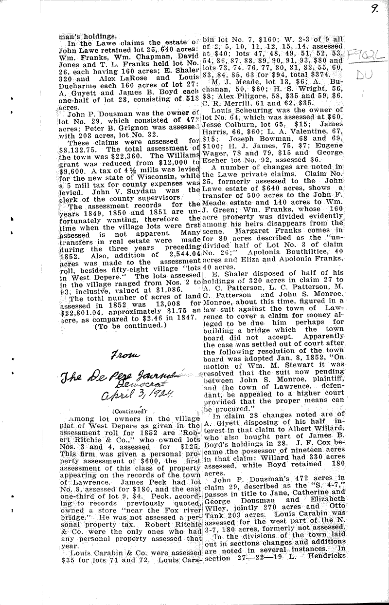  Source: De Pere Journal-Democrat Topics: Government and Politics Date: 1924-02-14