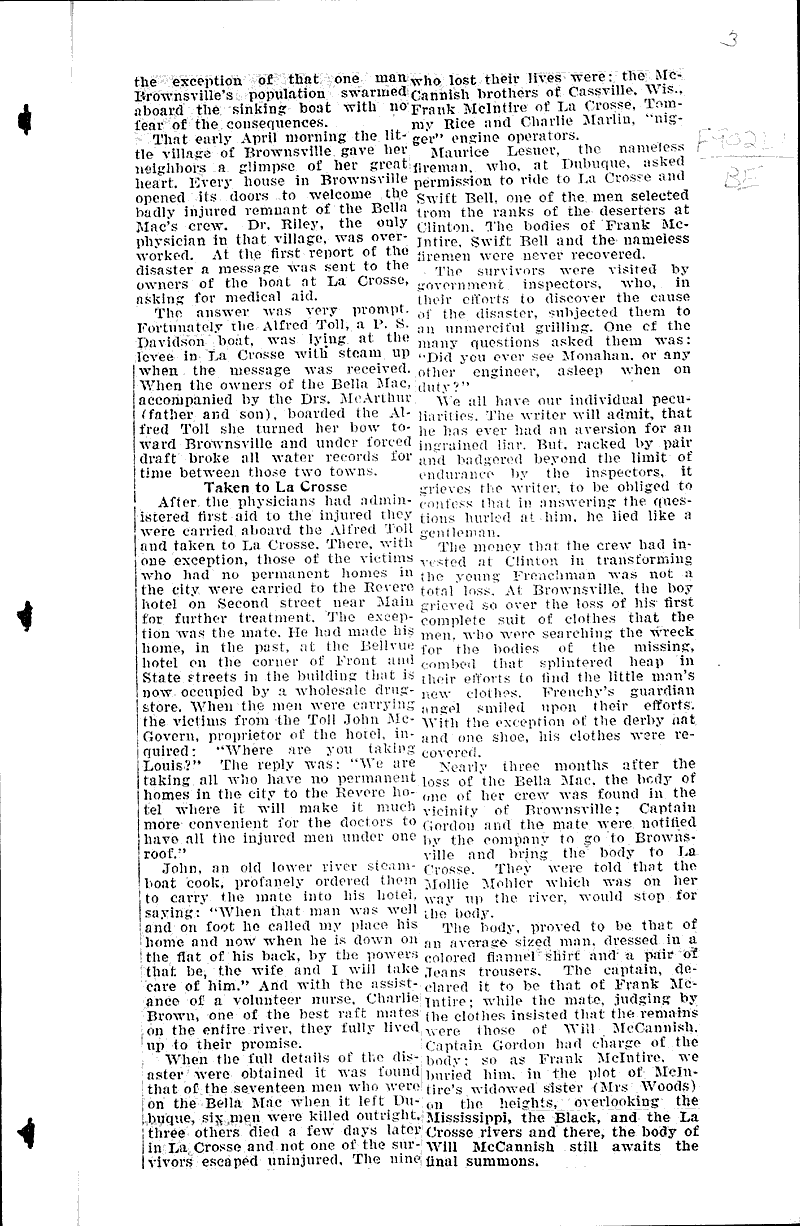 La Crosse steamer blew up with nine losing their lives Source: La Crosse Tribune Topics: Transportation Date: 1932-04-24