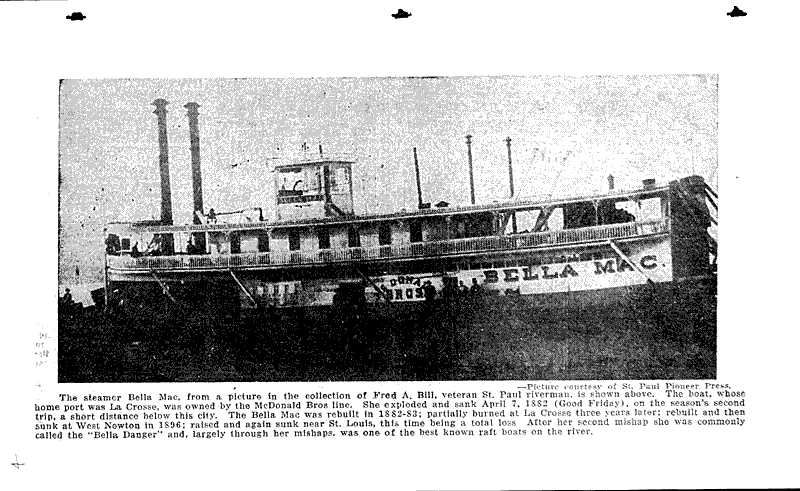 La Crosse steamer blew up with nine losing their lives Source: La Crosse Tribune Topics: Transportation Date: 1932-04-24