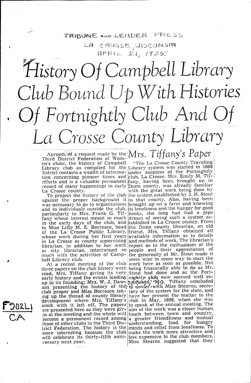  Source: La Crosse Tribune and Leader-Press Topics: Government and Politics Date: 1935-04-21