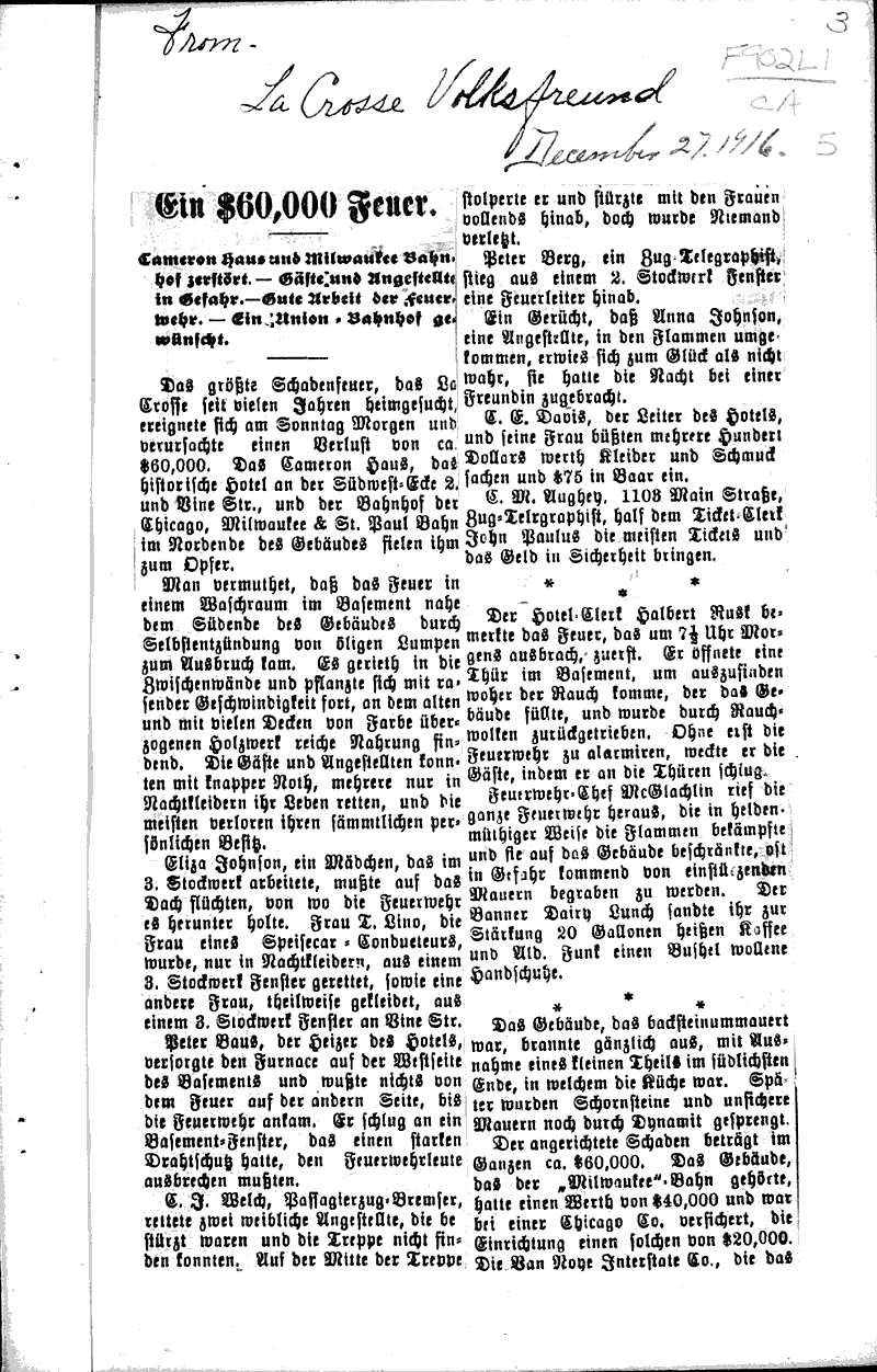 Cameron house famous coupled with names known to city history