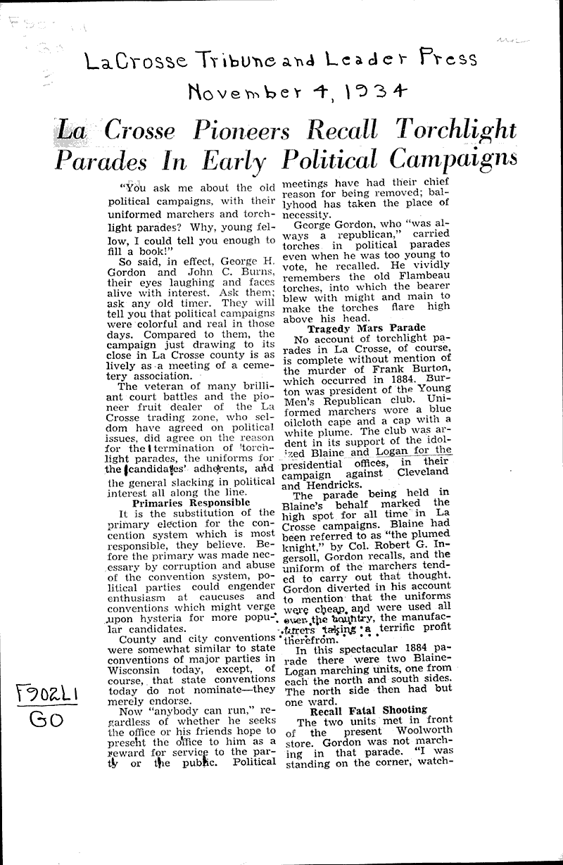 La Crosse pioneers recall torchlight parades in early political