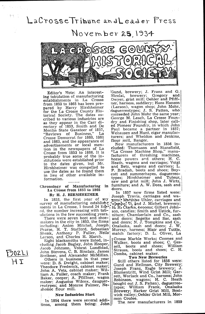  Source: La Crosse Tribune and Leader-Press Topics: Industry Date: 1934-11-25