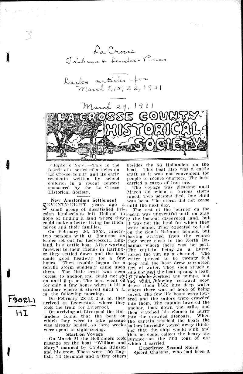  Source: La Crosse Tribune and Leader-Press Topics: Immigrants Date: 1931-03-29