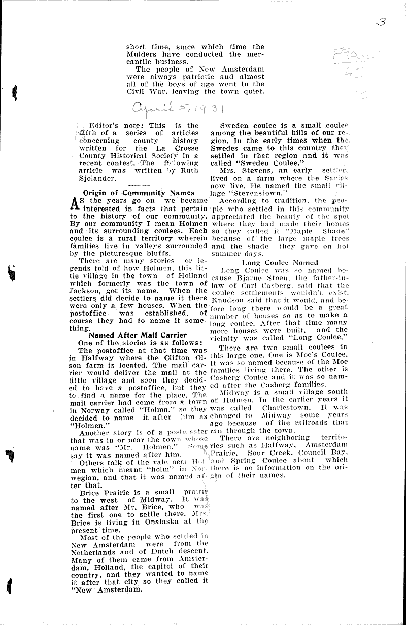  Source: La Crosse Tribune and Leader-Press Topics: Immigrants Date: 1931-03-29