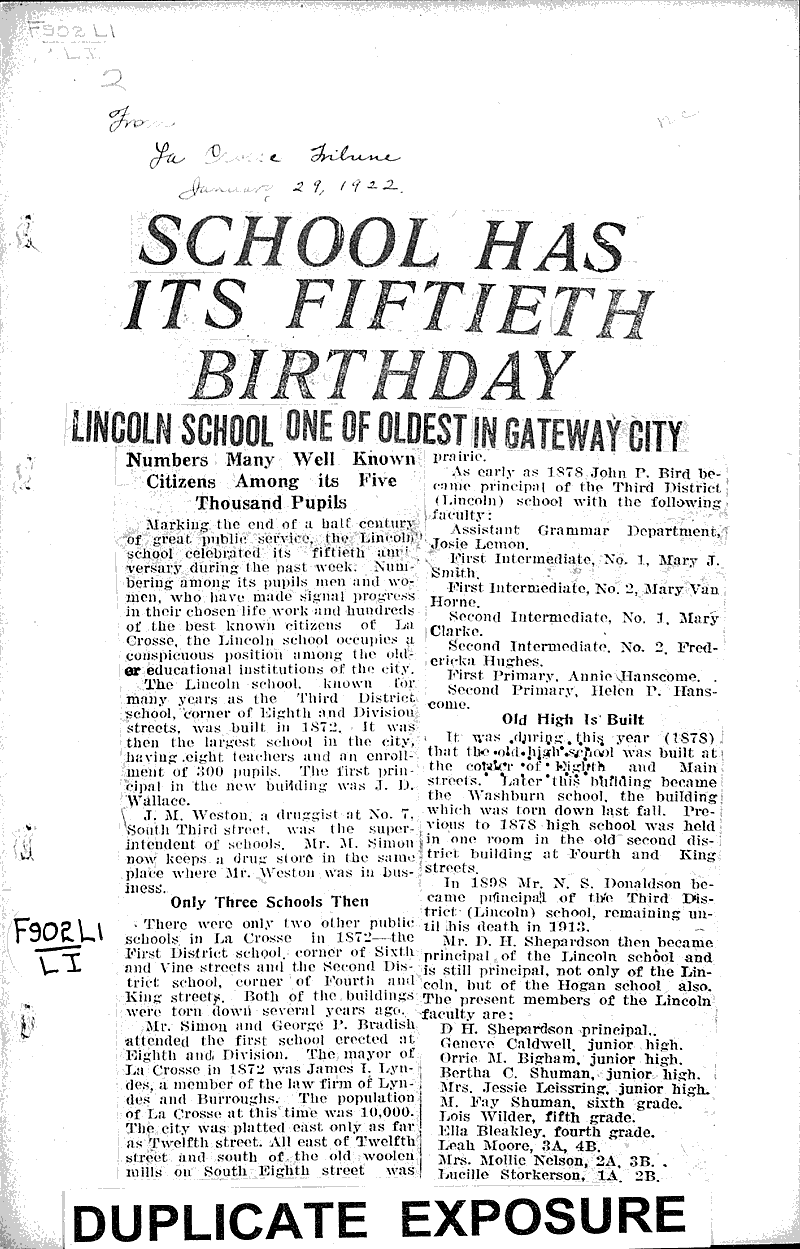  Source: La Crosse Tribune Topics: Education Date: 1922-01-29