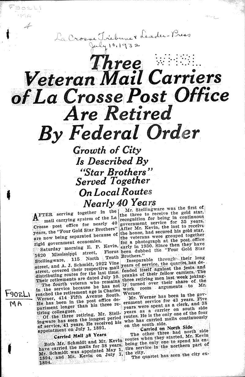 Three veteran mail carriers of la crosse post office are retired by