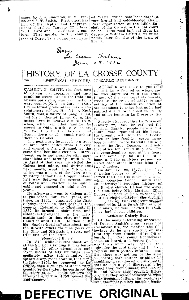 History of La Crosse County: Mrs. Helen A. Manville Source: La Crosse Tribune Topics: Art and Music Date: 1926-05-09