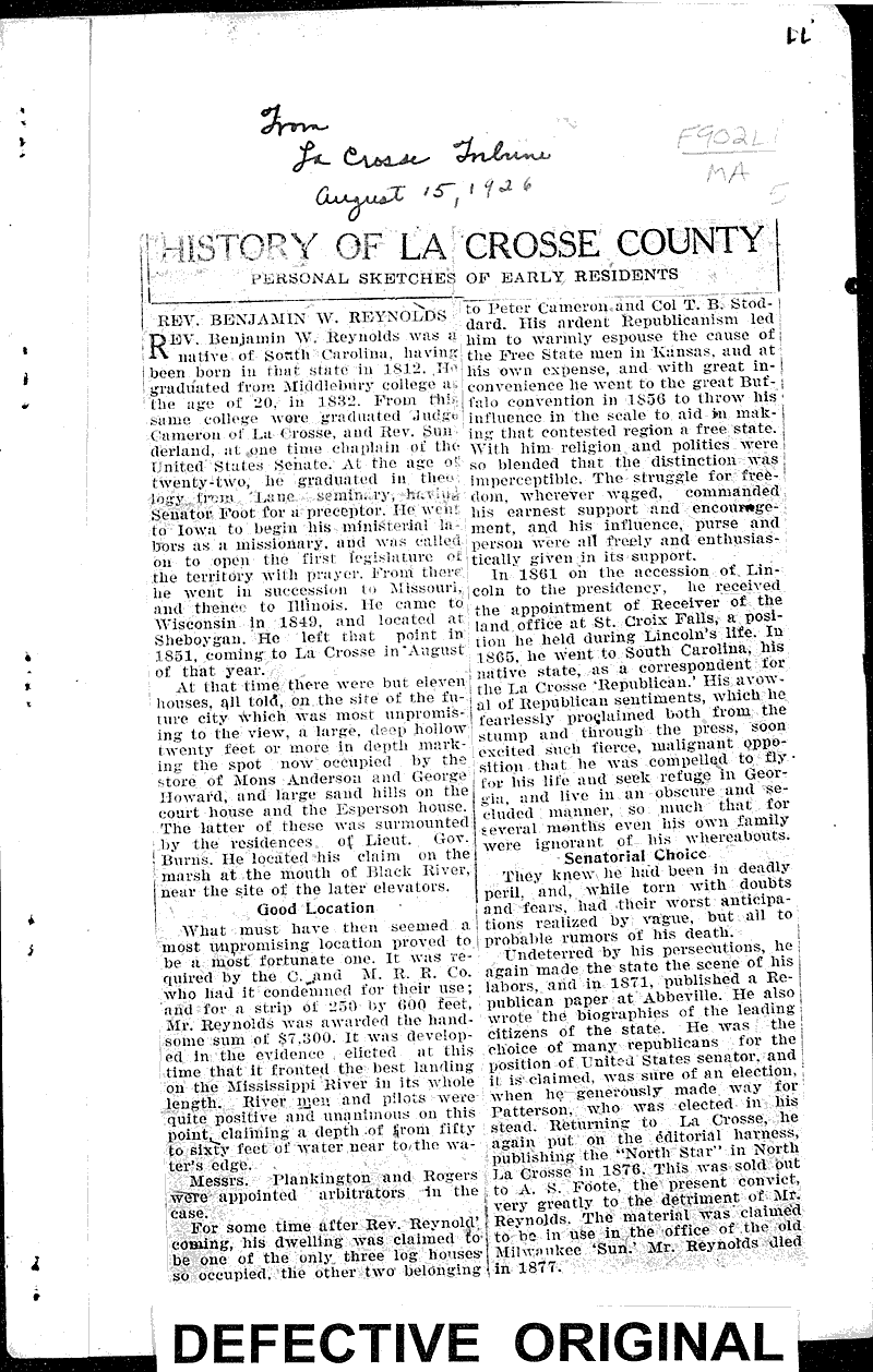 History of La Crosse County: Mrs. Helen A. Manville Source: La Crosse Tribune Topics: Art and Music Date: 1926-05-09