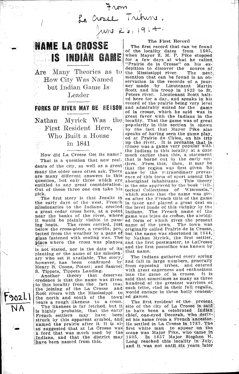 Name la crosse is indian game Newspaper Article/Clipping Wisconsin