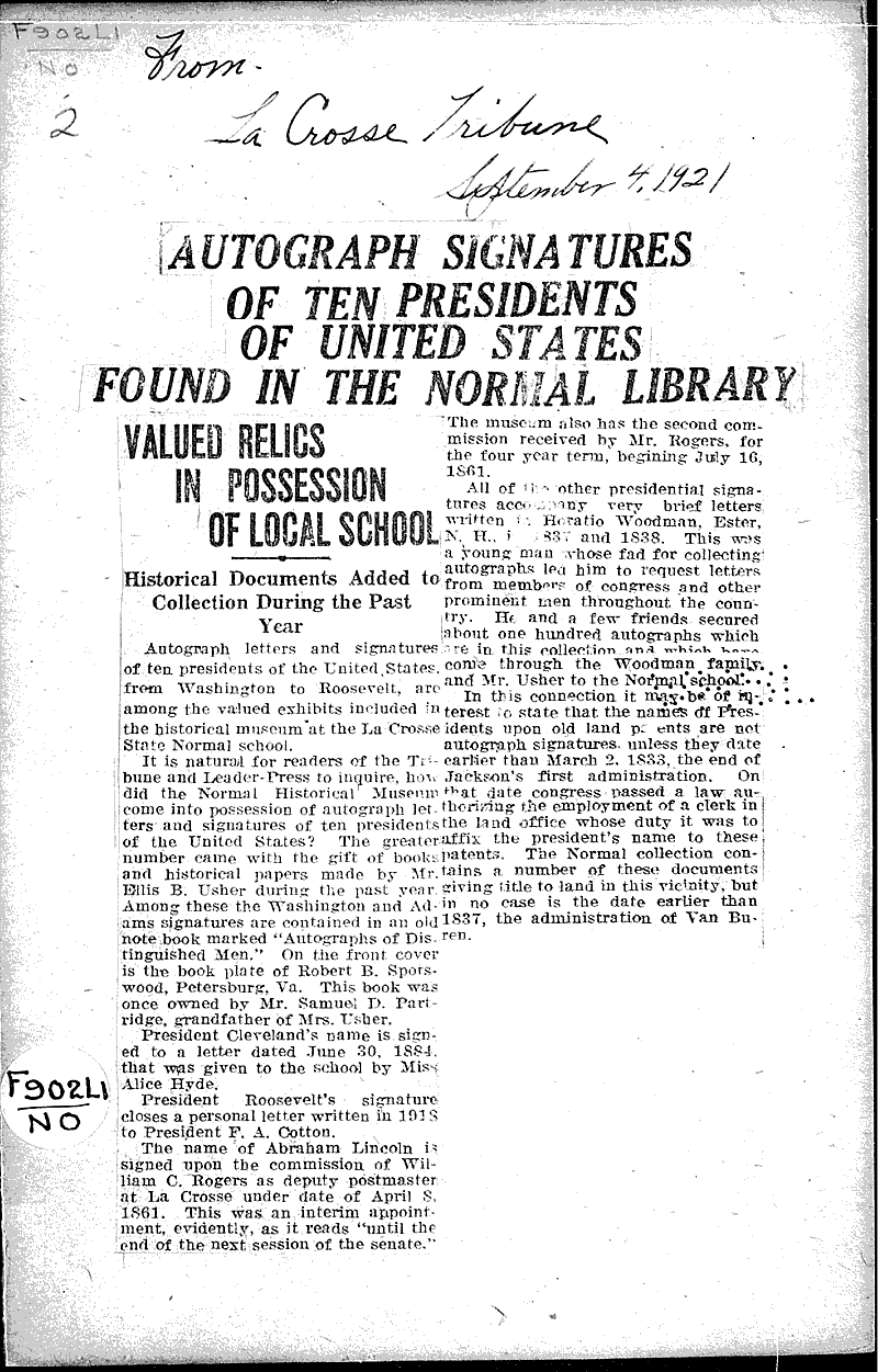  Source: La Crosse Tribune Topics: Education Date: 1921-09-04