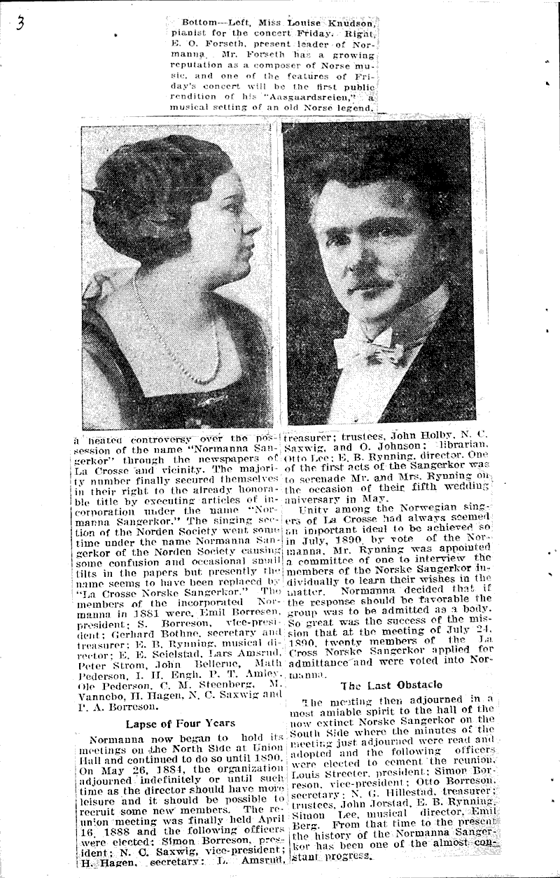 Normanna sangerkor america's pioneer norse song society Source: La Crosse Tribune Topics: Social and Political Movements Date: 1922-02-19