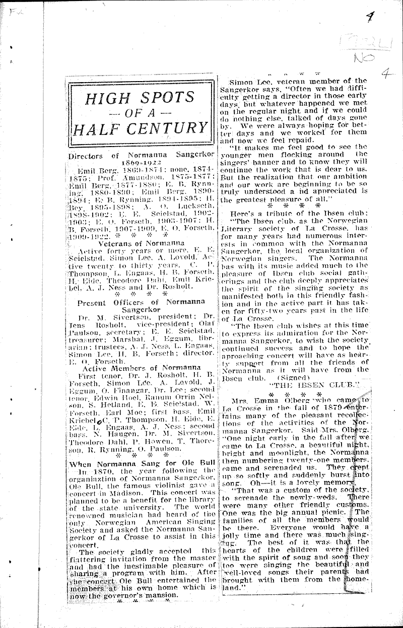 Normanna sangerkor america's pioneer norse song society Source: La Crosse Tribune Topics: Social and Political Movements Date: 1922-02-19