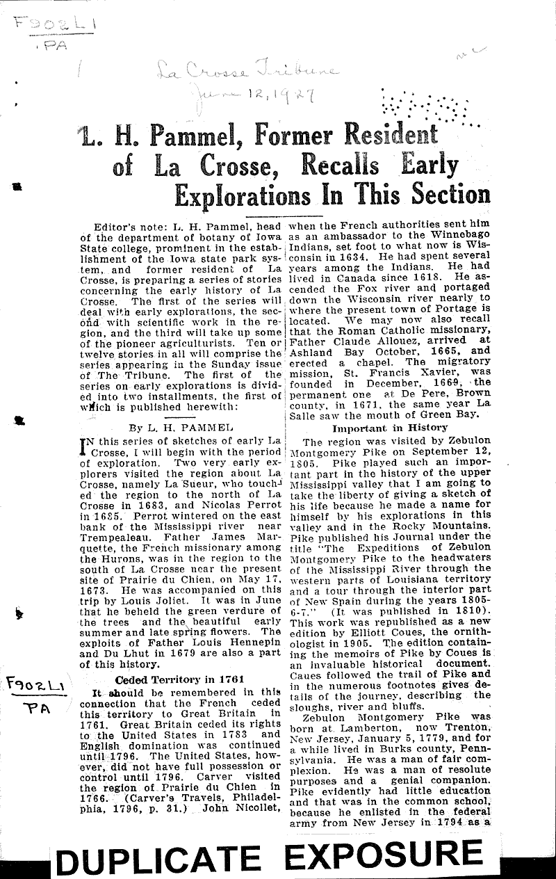  Source: La Crosse Tribune Topics: Voyages and Travels Date: 1927-06-12