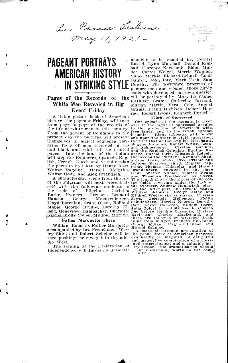  Source: La Crosse Tribune Topics: Social and Political Movements Date: 1921-05-08