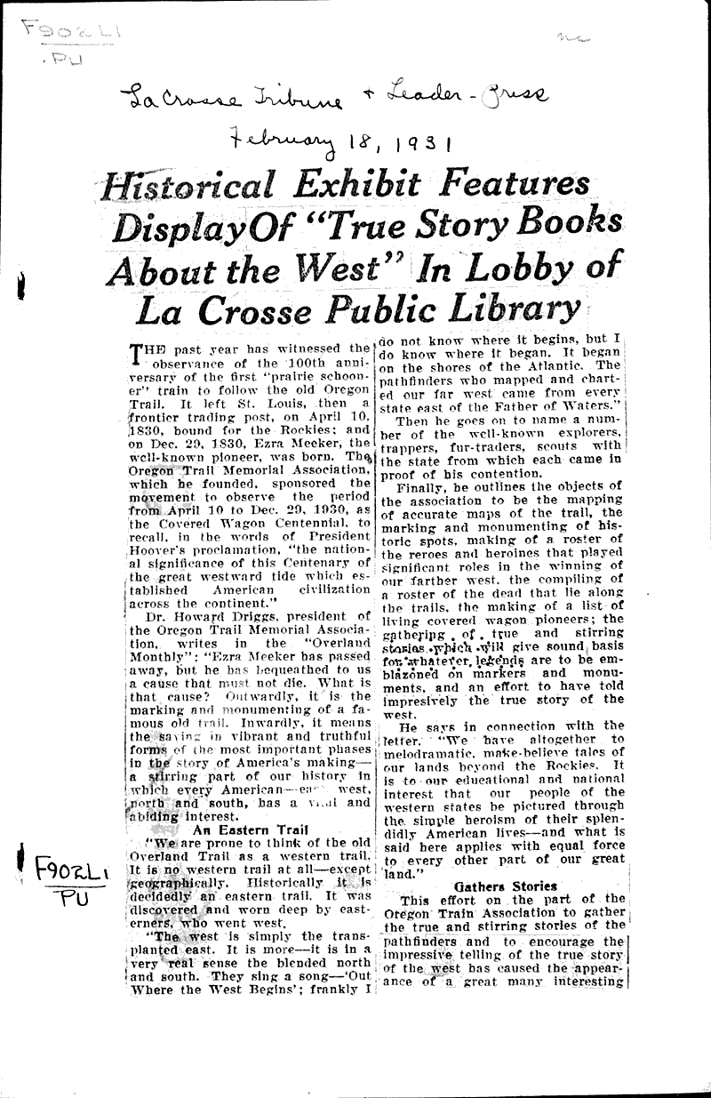  Source: La Crosse Tribune and Leader-Press Topics: Education Date: 1931-02-18