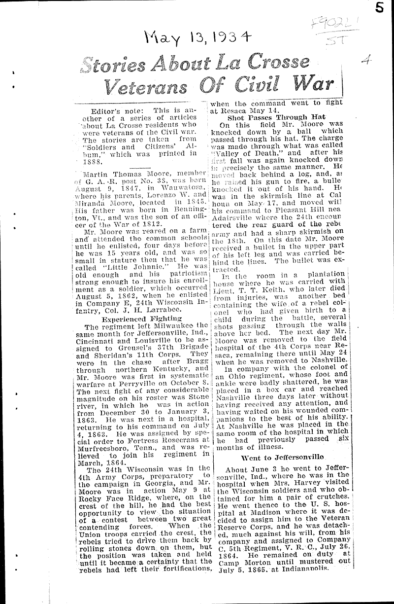 Stories about La Crosse veterans of civil war Newspaper Article