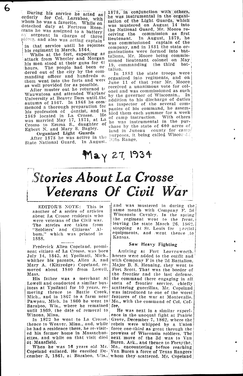 Stories about La Crosse veterans of civil war Newspaper Article