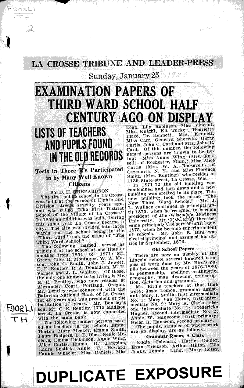  Source: La Crosse Tribune and Leader-Press Topics: Education Date: 1925-01-25