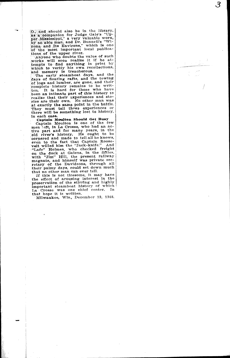 Pioneers of La Crosse Myricks came first Newspaper Article/Clipping