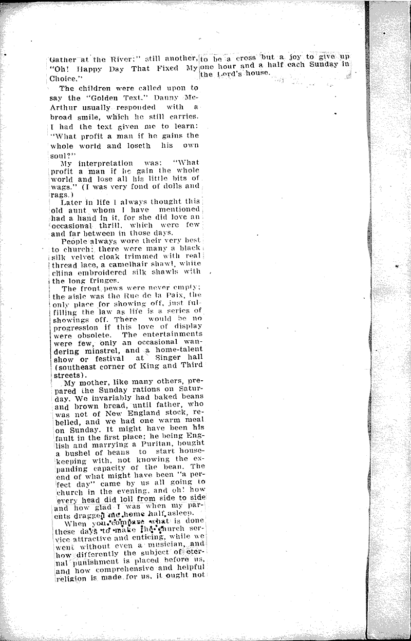 La Crosse woman writes of early church memories Newspaper Article