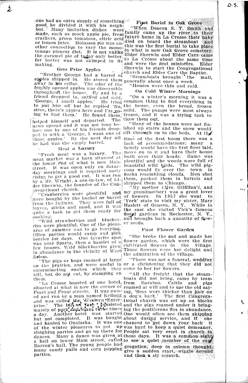 Reminiscences of La Crosse given by one of earliest residents