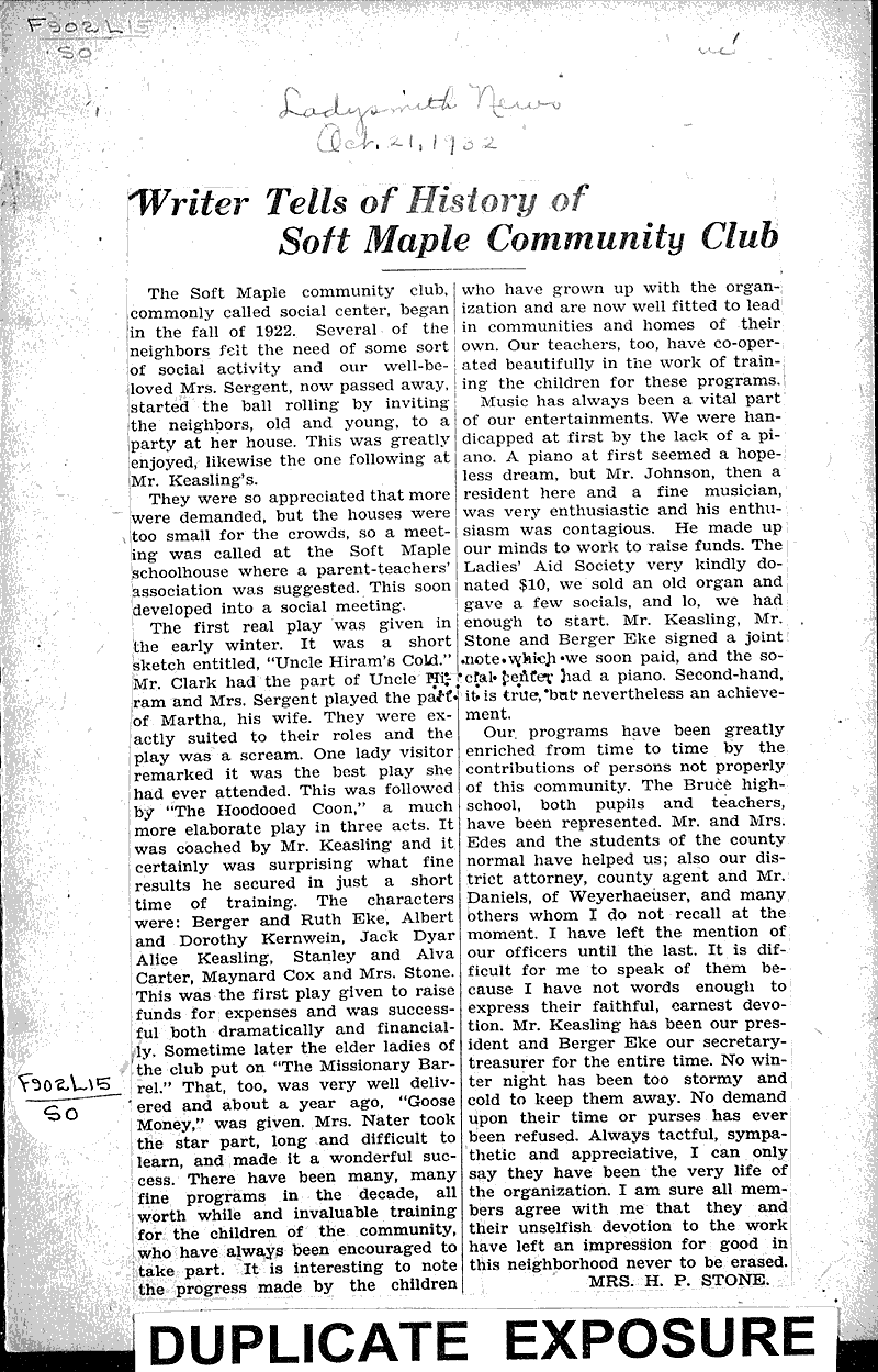 Writer tells of history of Soft Maple community club Newspaper