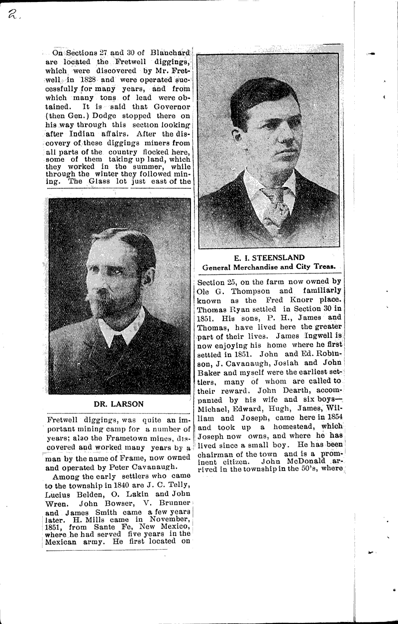 Lafayette County history Blanchard township Newspaper Article