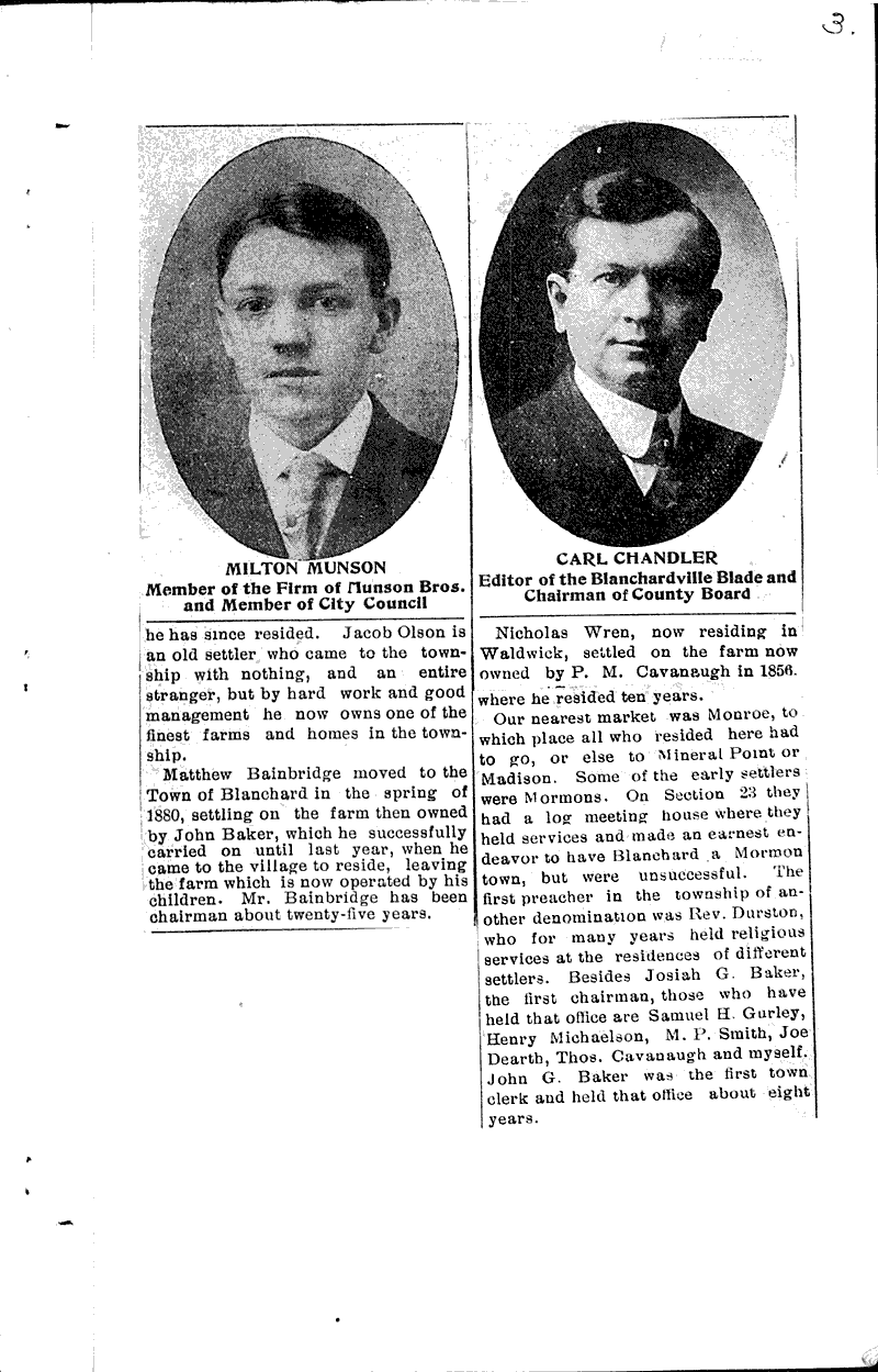 Lafayette County history Blanchard township Newspaper Article