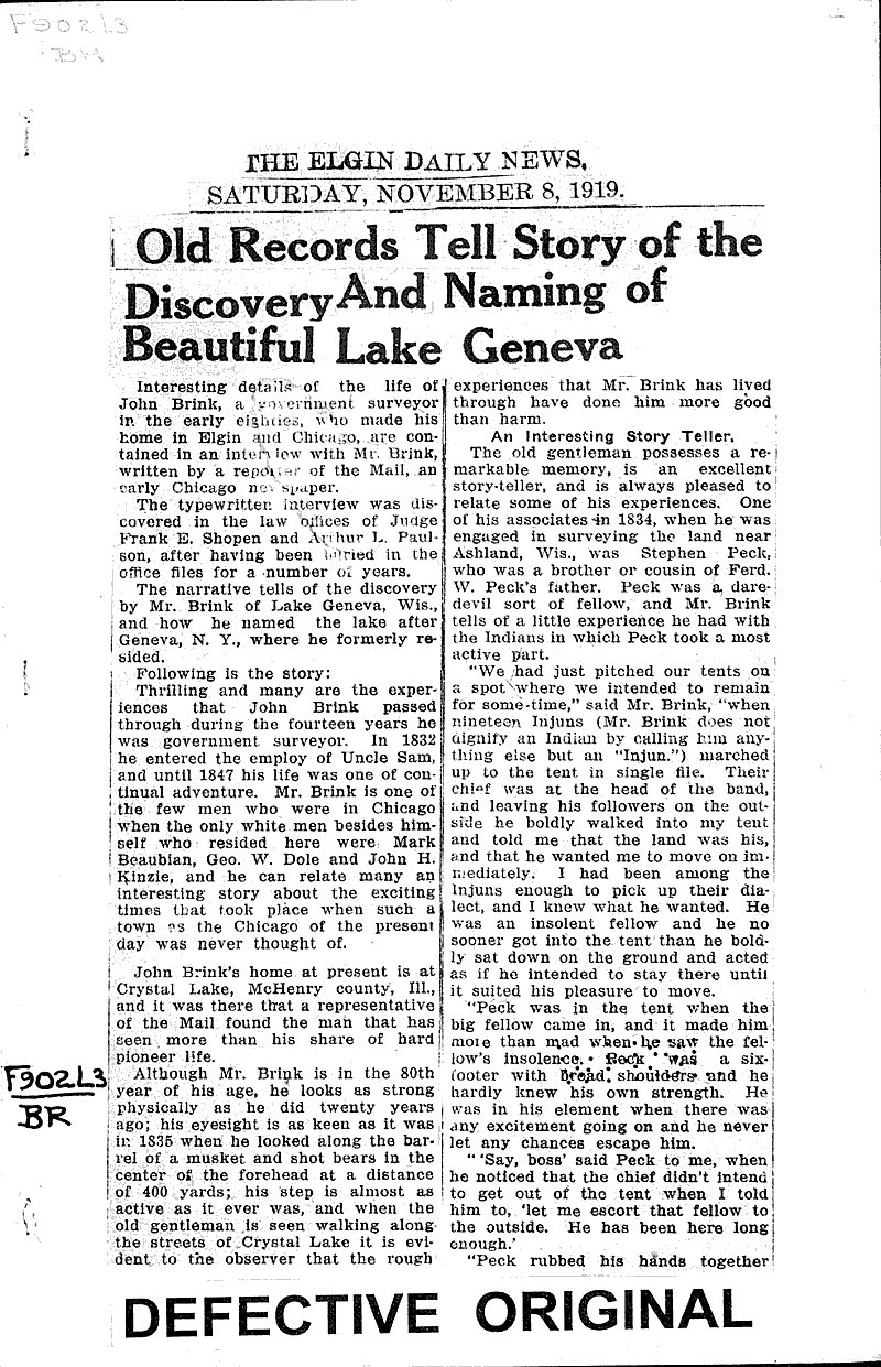 Old records tell story of the discovery and naming of beautiful Lake