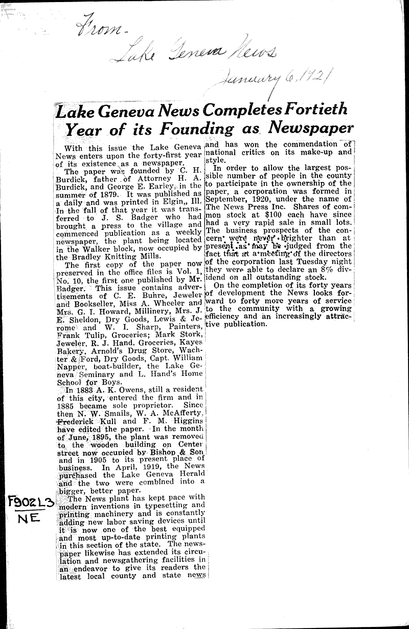  Source: Lake Geneva News Date: 1921-01-06